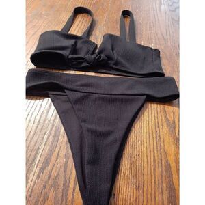 Large SheIn Black Deep Plunge Cheeky 2pc Bikini Swimsuit Bathing Suit Swimwear